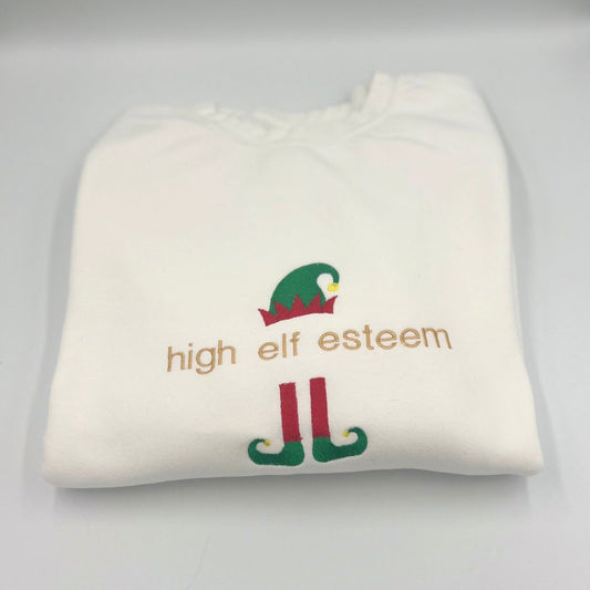 Embroidered "high elf esteem" unisex Christmas sweatshirt