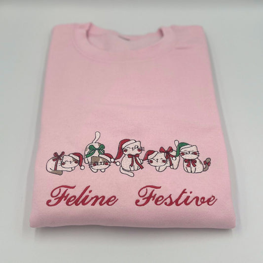 Embroidered "Feline Festive" unisex sweatshirt