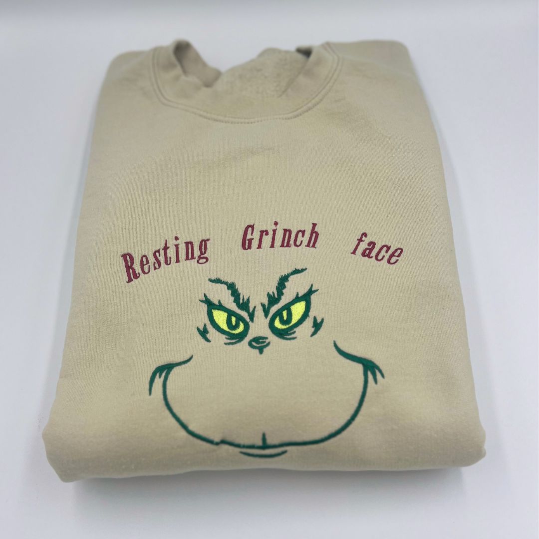 Embroidered "Resting Grinch face" unisex Christmas sweatshirt